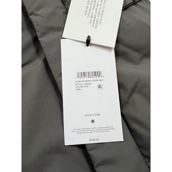 UGG Men's Zoltan Sherpa Puffer Vest Gray Size L NWT - Picture 4 of 12